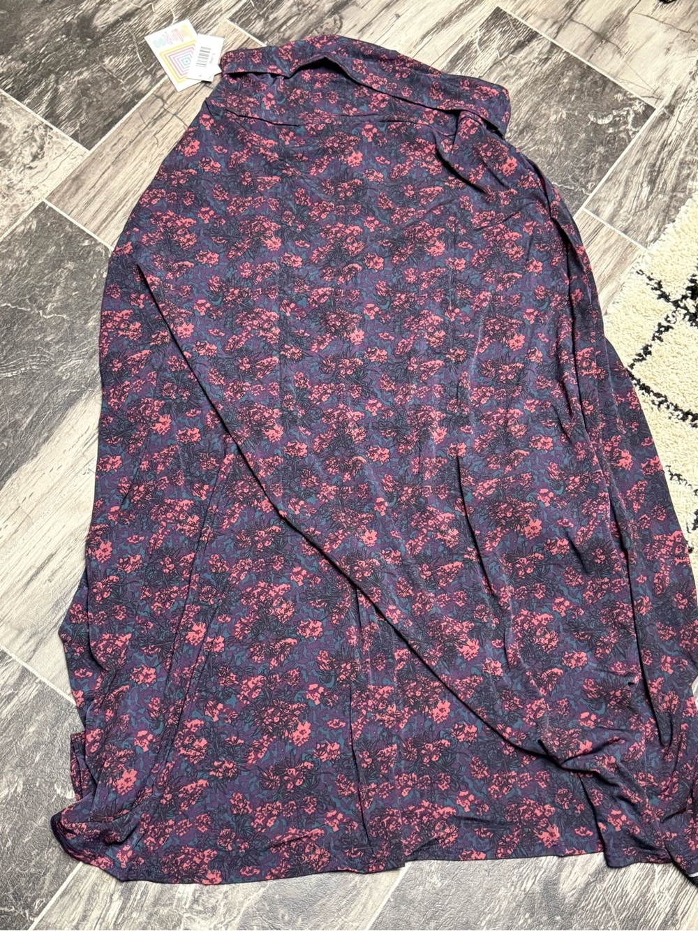 LuLaRoe purple mauves Maxi Skirt with Pink Floral Print size L
